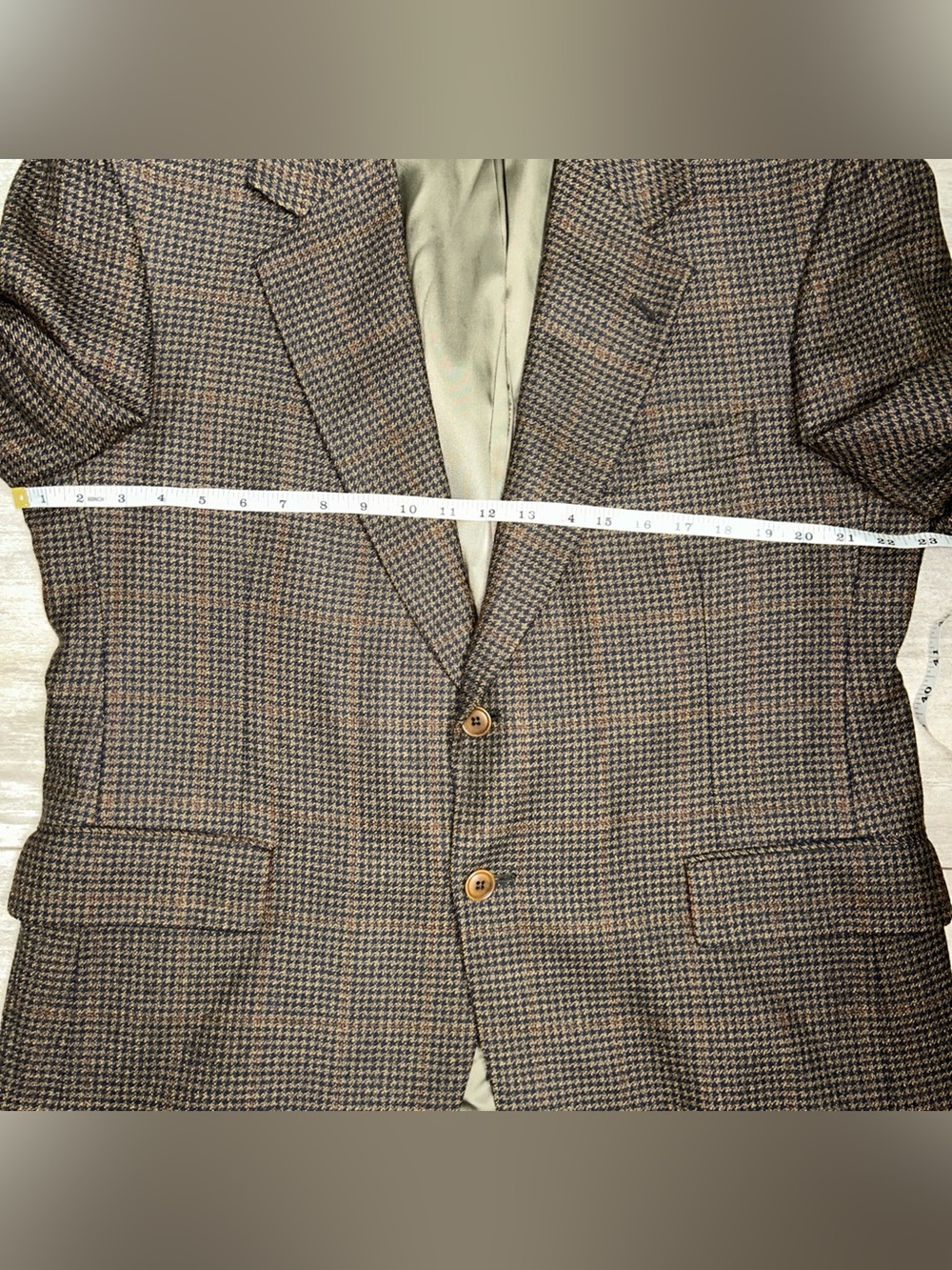 VTG Kingsridge Imperial Sport Coat Blazer Brown Houndstooth Plaid USA Men’s 44S - Picture 12 of 13